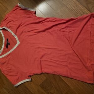Coral V-Neck T-Shirt with White Trim